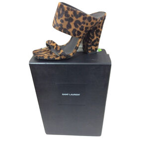 YSL Saint Laurent Pony Spot Mule Sandal Animal Print in Natural Sz 36.5 EEUC
